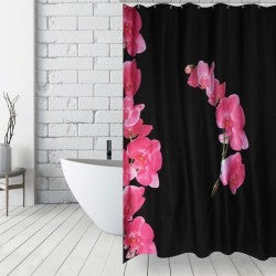 MSV LANYU Polyester Shower Curtain 180x200cm Black & Pink Flowers Pattern - Rings Included