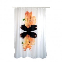 MSV MANILA Polyester Shower Curtain 180x200cm Orange & White Patterns - Rings Included