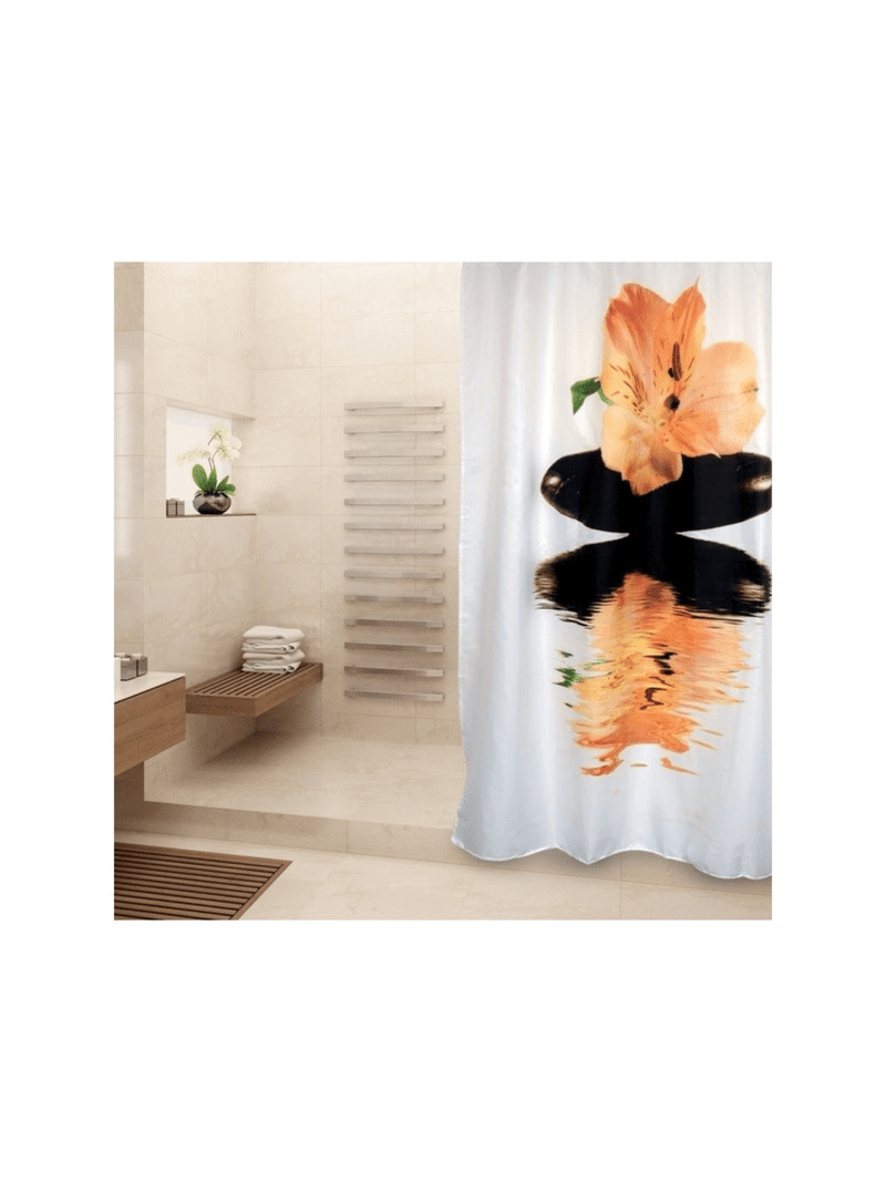 MSV MANILA Polyester Shower Curtain 180x200cm Orange & White Patterns - Rings Included