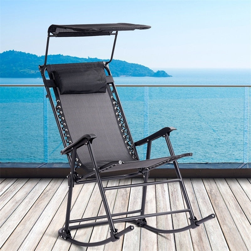 Zero Gravity Folding Rocker Porch Rocking Chair with Sunshade Canopy home-place-store.myshopify.com [HomePlace] [Home Place] [HomePlace Store]