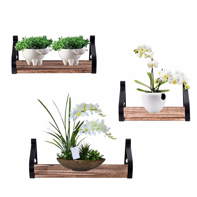 Home Outfitters Wood Wall Mount Floating Shelves Set of 3