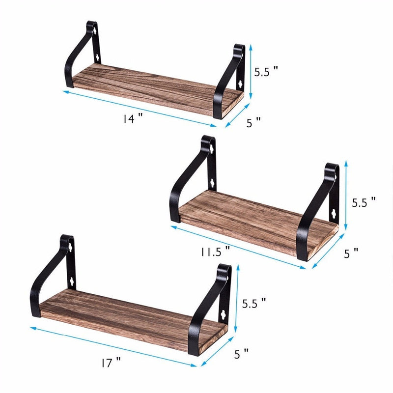 Home Outfitters Wood Wall Mount Floating Shelves Set of 3
