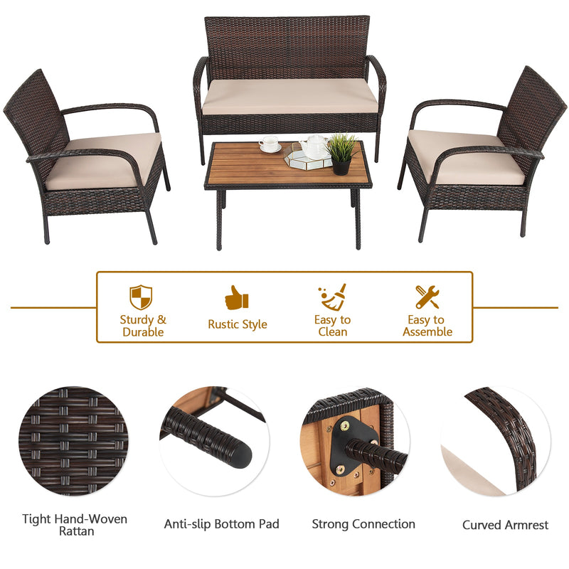 Patio Rattan Outdoor Conversation Furniture Set w/Cushions