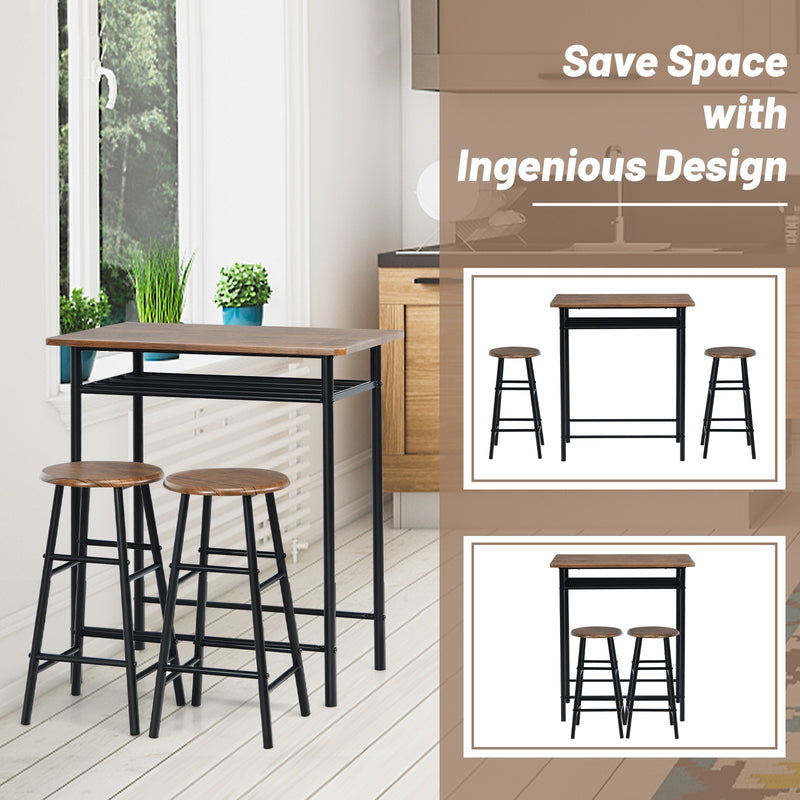 Home Outfitters 3-Piece Industrial Design Bar Table & Stools Set