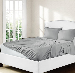 peri lauren interiors Bamboo Cotton Sateen Fitted Top Sheet Grey